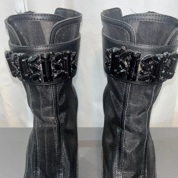 Karl Lagerfeld Black Peep-Toe Ankle Boots 8.5 - Picture 3 of 10